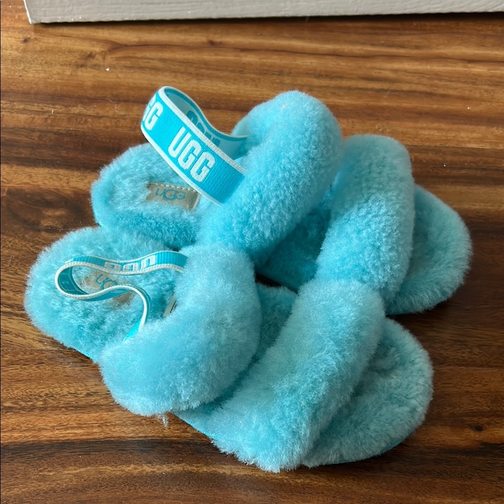 UGG Fluffy Blue Sandals